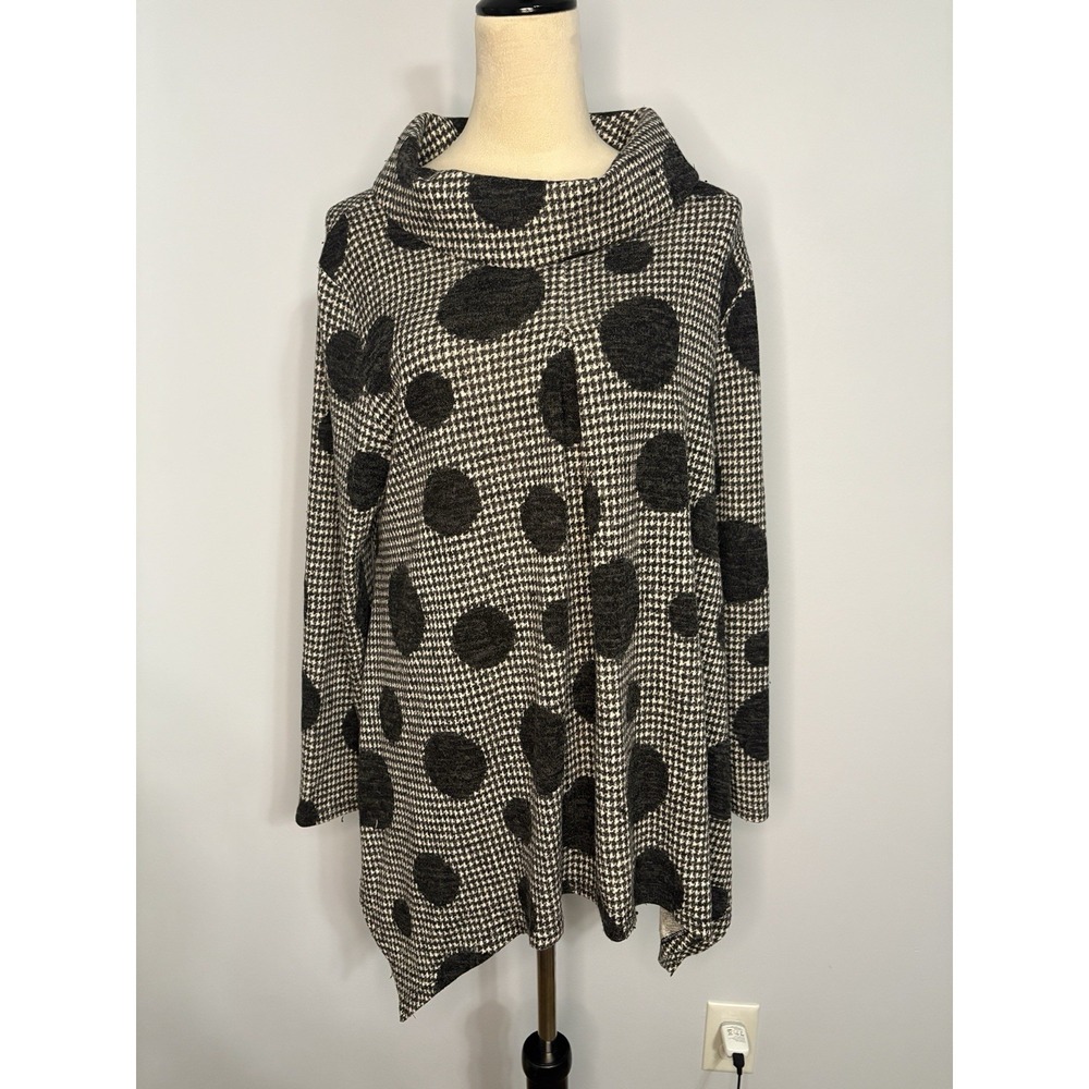 Damee Inc Sweater Tunic Cowl Neck Lagenlook Houndstooth Polka Dot Large Artsy L